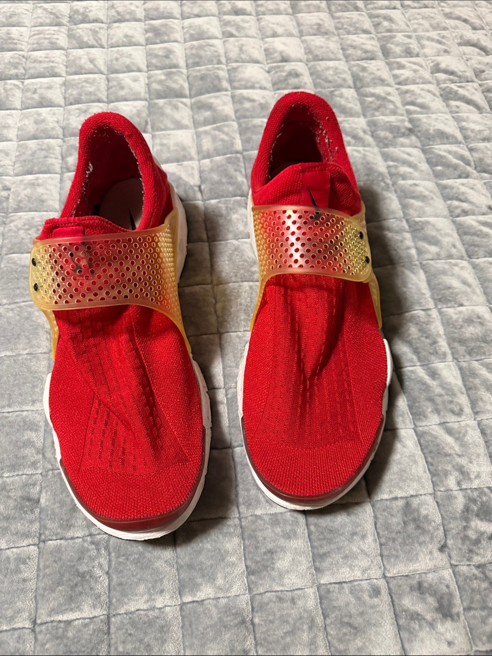 Kids Red Slip-On Sneakers with Perforated Gold Strap